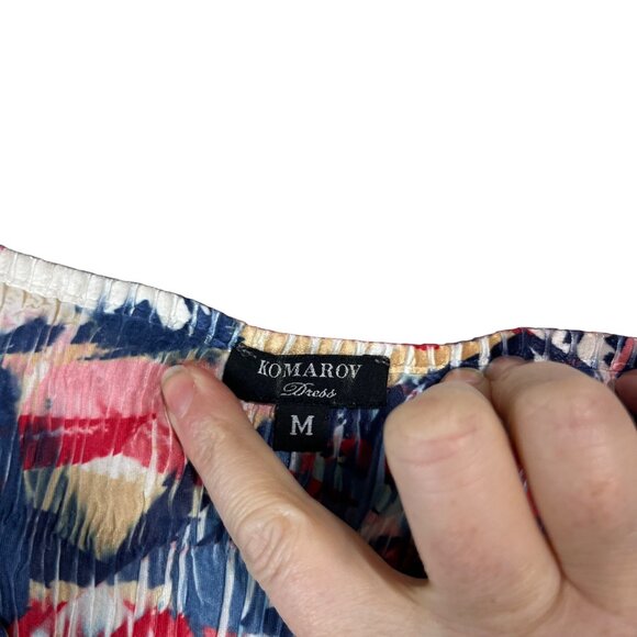 Komarov dress women's M white red blue v neck cap sleeve lace trim lightweight - Picture 4 of 9